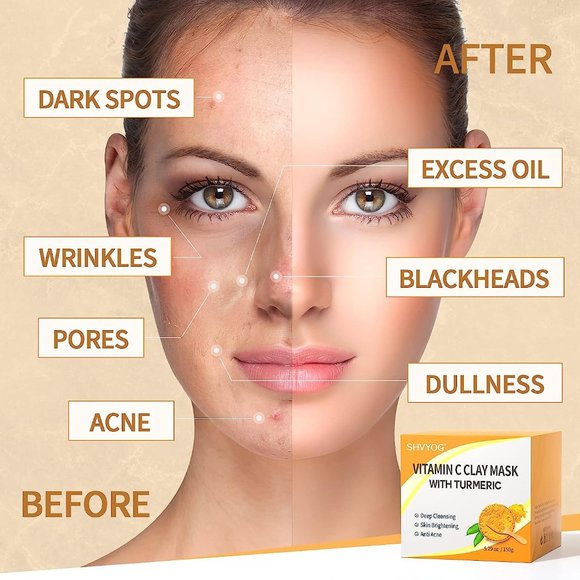 SHVYOG Turmeric Vitamin C Clay Mask, Facial Mask with Kaolin Clay and Turmeric - Picture 2 of 6
